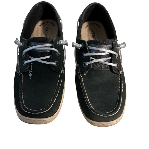 SPERRY TOP-SIDER IVYFISH NAVY SILVER BOAT SHOES SIZE: 7.5 M Preppy School - Picture 1 of 8